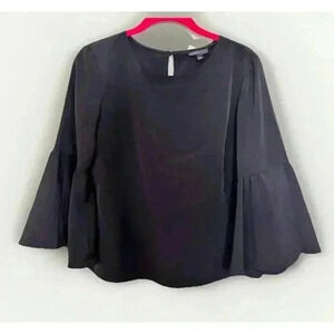 Topshop Black Top Blouse Split Sleeve Bell Flare Round Neckline Shirt Size 2